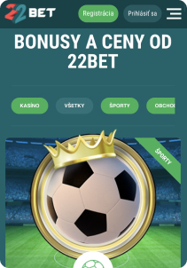 22Bet mobile screen promotion