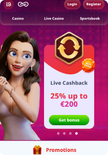 Infinity casino mobile screen promotions
