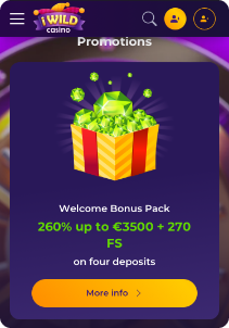iWild casino mobile screen welcome bonus